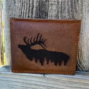 Cartera de cuero para cazar alces para hombre. Regalo de caza personalizado para el Día del Padre. Cartera de cuero genuino para hombres. Cartera para cazar alces