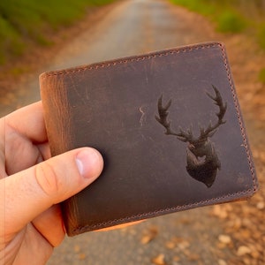 Vatertag Hirsch Jagd Leder Brieftasche, gravierte Leder Brieftasche für Papa, Weihnachtsgeschenk, personalisierte Brieftasche, benutzerdefinierte Brieftasche für Männer.