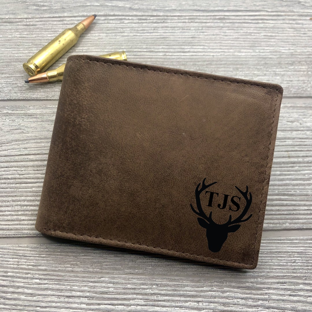 Mens Rustic Leather Deer Hunting Wallet. Multiple Designs Etsy