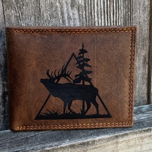 Engraved Leather Wallet for Men: Rustic Bi-Fold with RFID Protection
