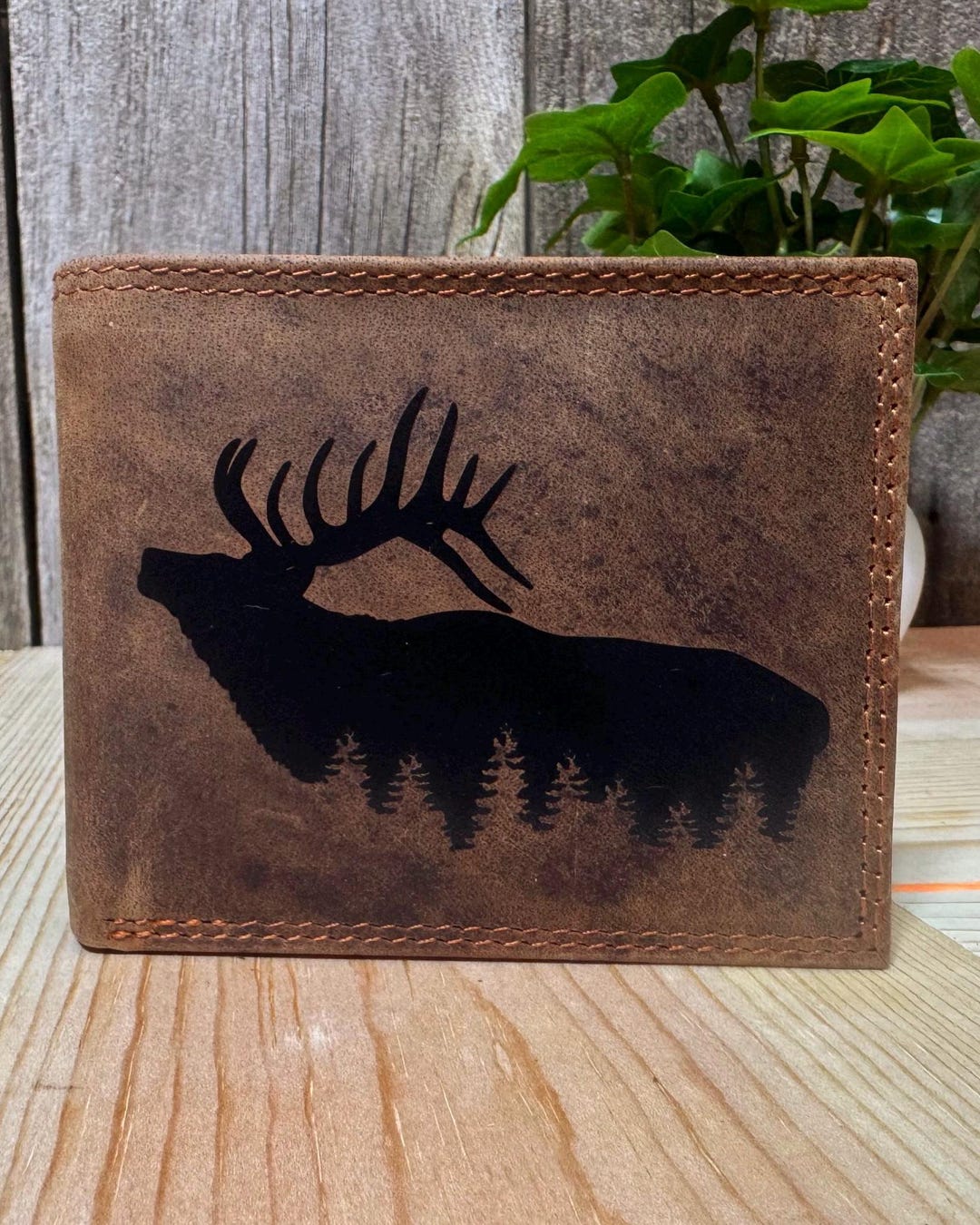 Personalized Elk Hunting Leather Wallet – Engraved Bi-fold RFID Hunter ...