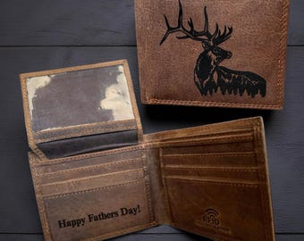 Personalized Elk Hunting Leather Wallet – Engraved Bi-Fold RFID Hunter Gift