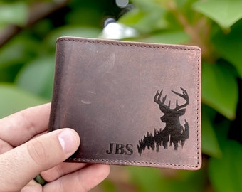 Personalized Deer Wallet, Groomsmen Wallet, Engraved Leather Wallet for Dad, Christmas Gift, Personalized Wallet, Custom Wallet for Men.