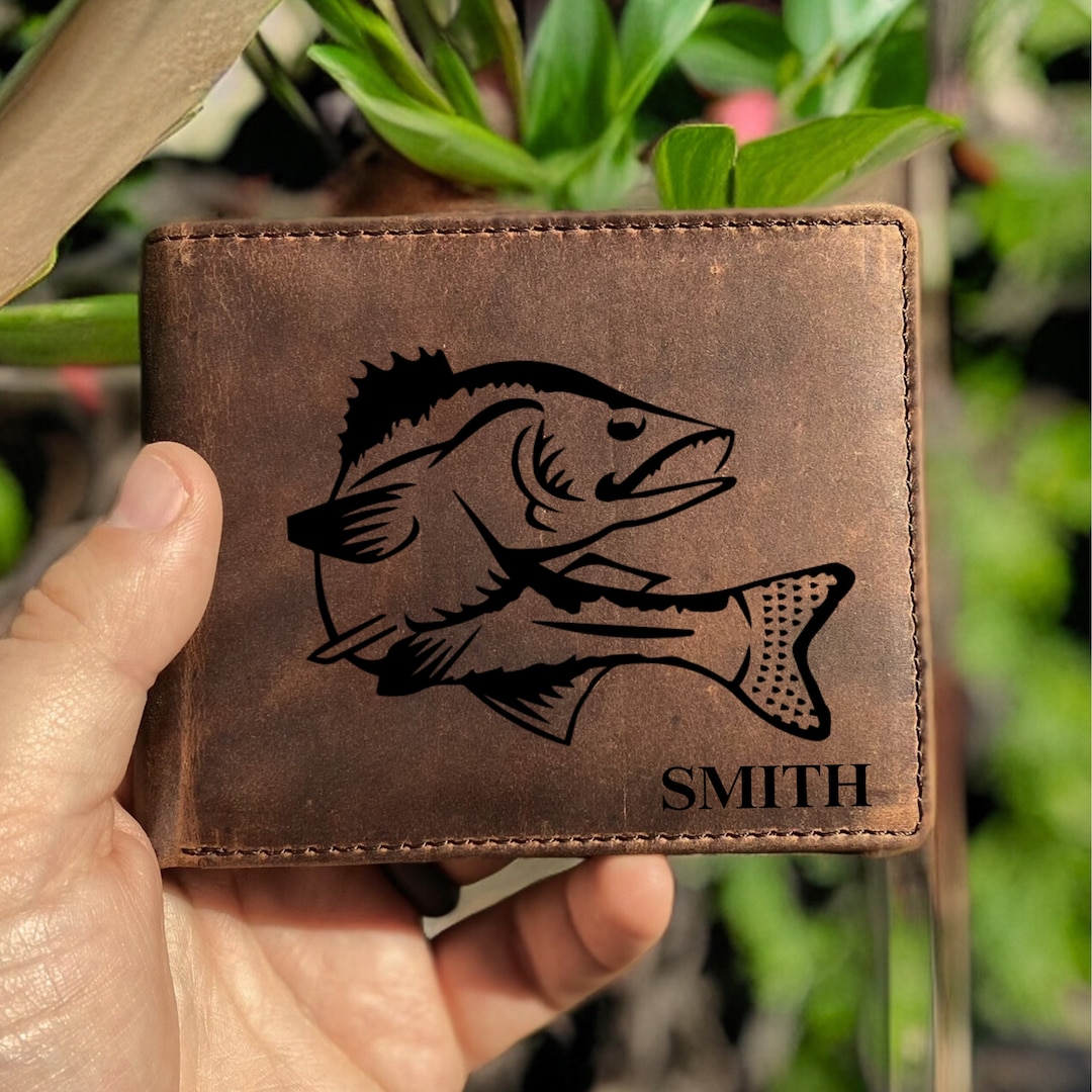 Mens Rustic Leather Fishing & Fish Wallet. Multiple Designs and