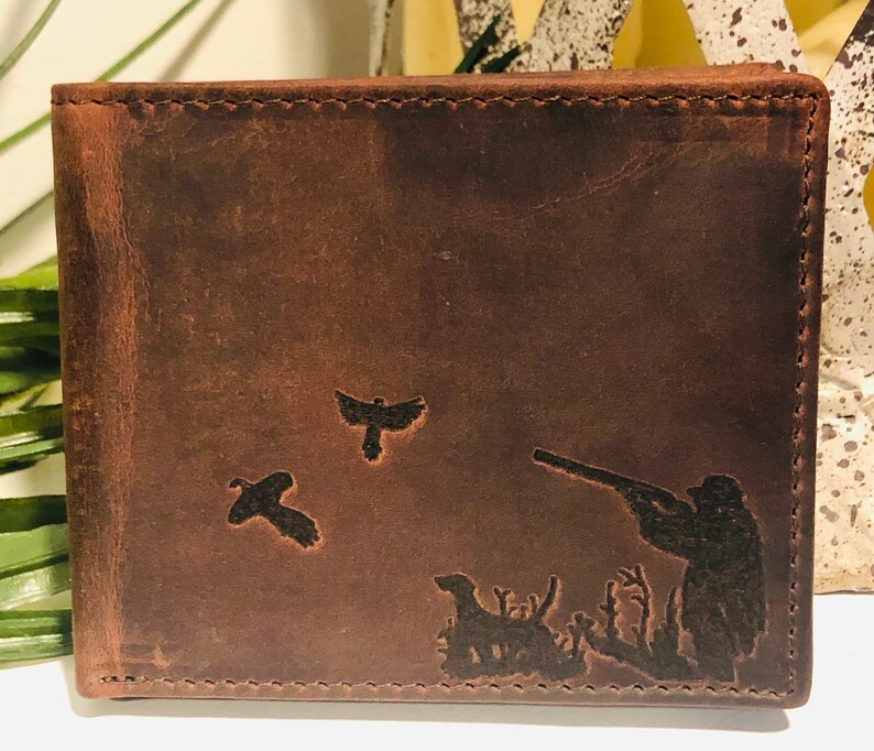 Mens Rustic Leather Pheasant Hunting Wallet. Personalized Hand Etsy