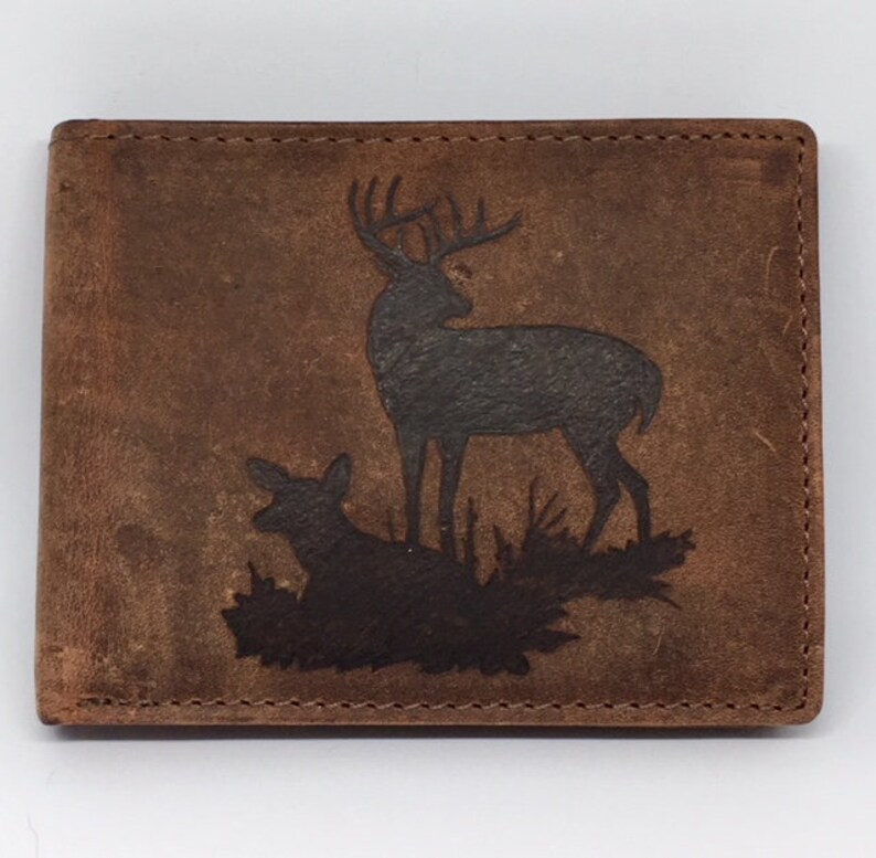 Mens Rustic Leather Deer Hunting Wallet. Personalized Hand Etsy