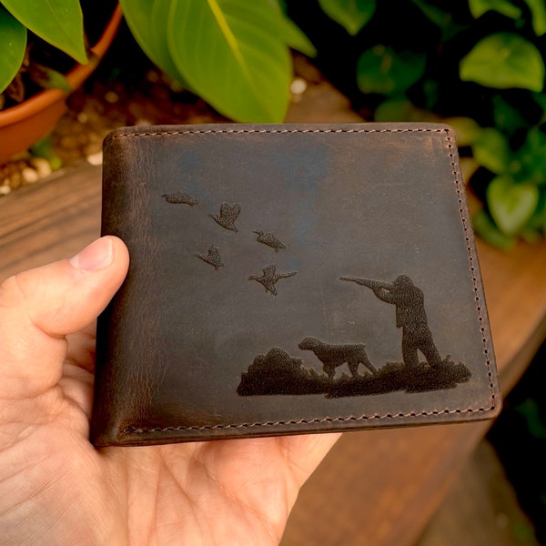 Personalized Hunting Gift, Groomsmen Wallet, Engraved Leather Wallet for Men, Christmas Gift, Personalized Wallet, Custom Wallet for Men