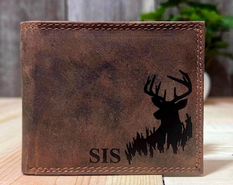 Personalized Deer Hunting Leather Wallet – Rustic Bi-Fold RFID