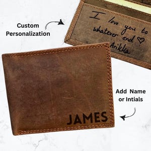 Cartera personalizada de cuero genuino con bloqueo RFID para hombre. Mensaje personalizado. Regalo para el Día del Padre. Cartera de cuero para hombre. ¡Un regalo único!
