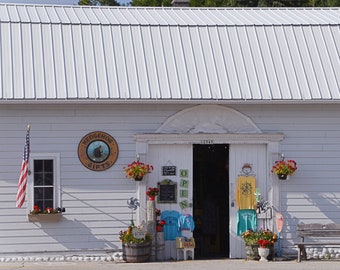 Photograph of quaint shop, summertime fun and color, photography wall art, farmhouse art, shabby chic.