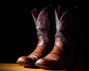 Photo of Cowboy boots. Western Equine Cowboy Rustic Photography Wall Art, Wall decor.