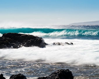 Perouse bay - ready to hang, home decor, simple and elegant, maui art, surf art, wall decor, hotel decor, colorful and vibrant, airbnb decor