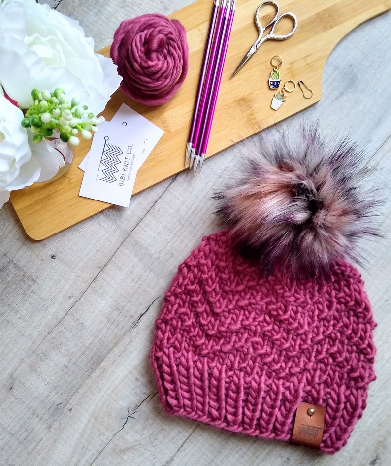 Knitting Pattern // Chevron Beanie by Bibi Knit Co. // Beanie Knitting Pattern // Adult Hat Knitting Pattern // Adult Pom Pom Winter Hat image 2