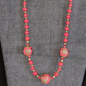 Red and Bronze Strung bead Necklace
