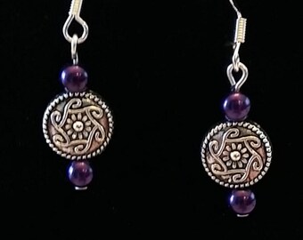 Purple and Silver medallion earrings