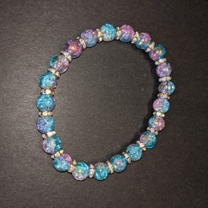 Pink and Blue Crackled Glass with Crystal Spacers Bracelet