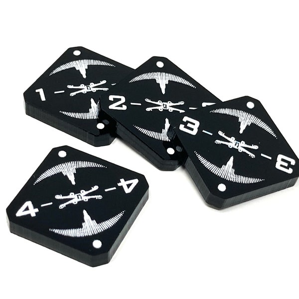 4 x Imperial Target Lock Tokens (Double Sided Aurebesh & Numbers) - Star Wars X-wing compatible