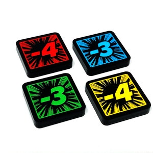 4 x tokens de estatísticas modificadores negativos 3/4 (dupla face) para Marvel Champions LCG