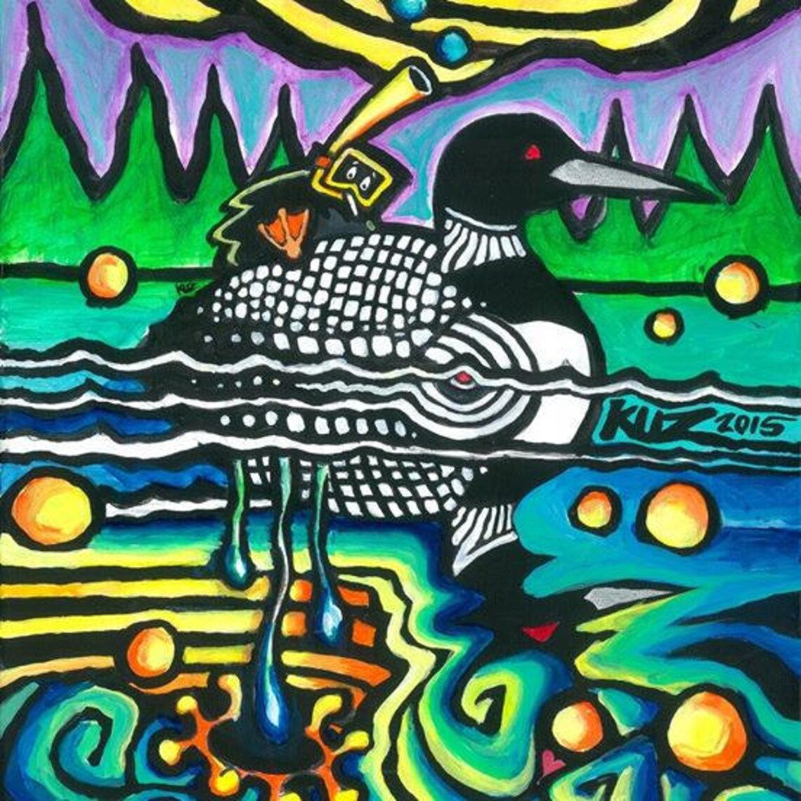 Loon Art, Loons, Lake Decor, Baby Loon, Cabin Decor, Cosmic Moose Art ...