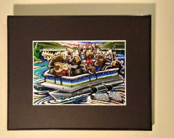Pontoon Boat, Lake Picture, Lake Living, Cosmic Moose Art, Cabin Decor, Moose Art, Cocktail Art, Bear Decor, Wildlife Decor, Pontoon Toast