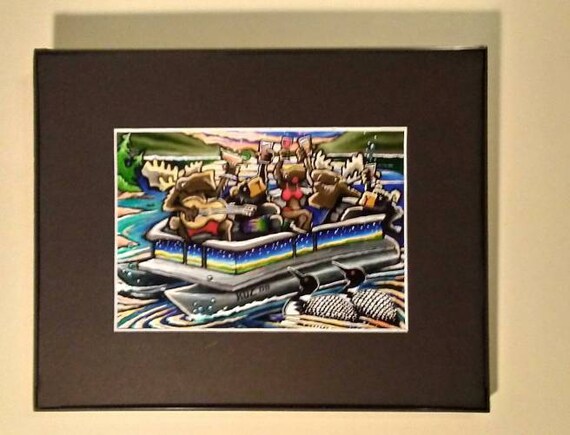 Lake Decor Framed Print Pontoon Boat Cosmic Moose Art Wall Art Cabin Decor Moose Art Bear Decor Wildlife Decor Pontoon Toast