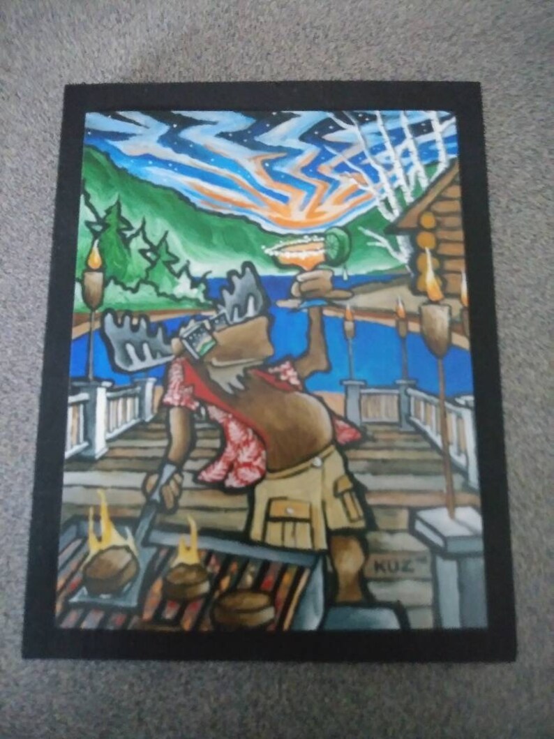 Man Cave Mountain Decor Cocktail Lake House Grilling Wall Art Moose Wood Art Dad Rustic Decor Dad Cosmic Moose Art