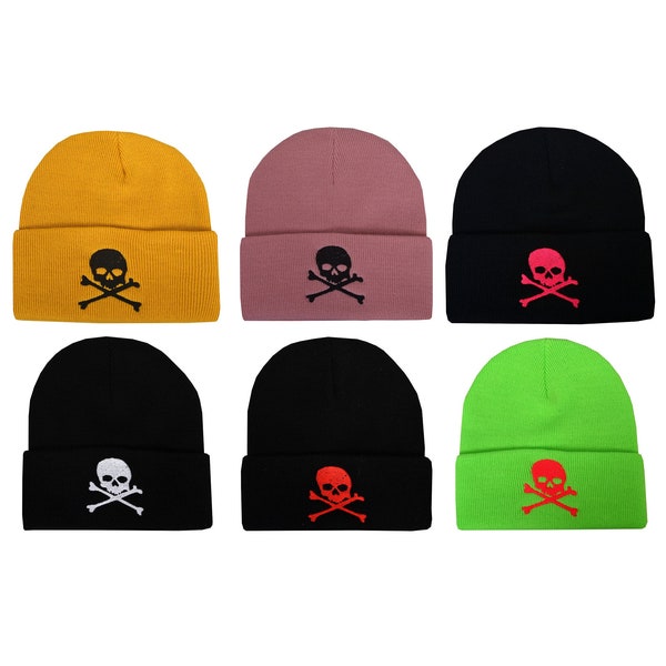 Skull & Crossbones Beanie Hat Embroidered Punk Pirate Alternative Goth Halloween