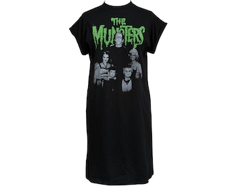 The Munsters Womens Horror High Neck T-Shirt Dress B-Movie Vintage Goth Halloween