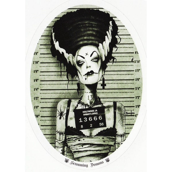 Bride of Frankenstein Vinyl Sticker Decal Zombie Horror Halloween Gothic Tattoo Lowbrow Mugshot