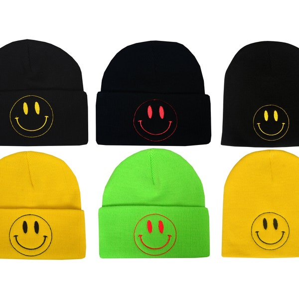 Acid House Beanie Hat Embroidered 90's Rave Happy