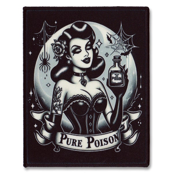 Pure Poison Sew-on Patch Gothic Lowbrow Rockabilly Pin-up Tattoo Moon Corset