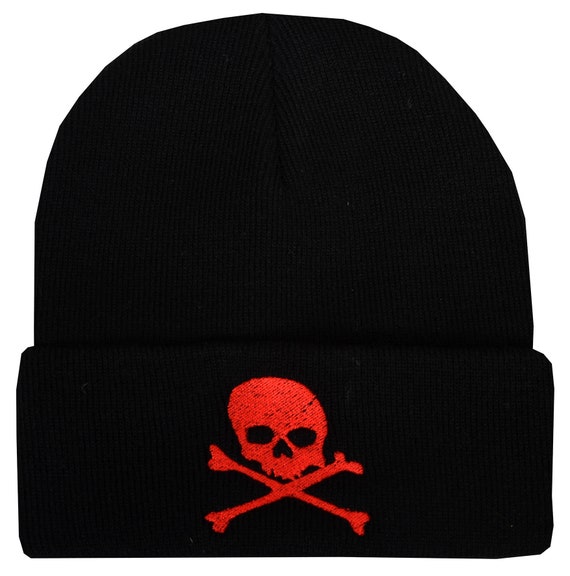Skull Crossbones Beanie Hat Embroidered Punk Pirate Alternative Goth Halloween Etsy