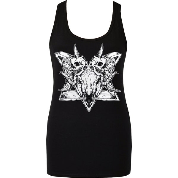 Womens Satanic Tank Top Baphomet Goat Skull Gothic Pentagram Horns Devil Worship