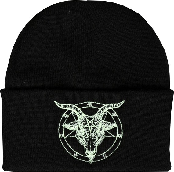 BAPHOMET BEANIE SKI HAT EMBROIDERED PENTAGRAM SATANTIC OCCULT CHURCH SATAN GOTH
