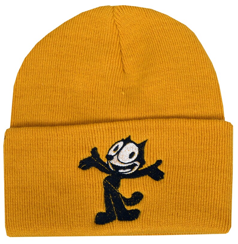 Dusty Rose Pink Felix the Cat Embroidered Winter Beanie 1920/'s Vintage Retro Cartoon