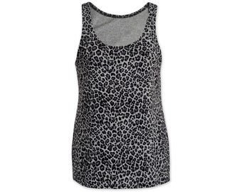 Women's Grey Leopard Print Tank Top Punk Gothic Animal Print - Made in the UK!