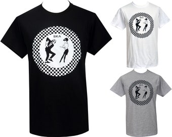 T-shirt Ska da uomo bicolore Rocksteady Oi Mod Reggae R & B Checker