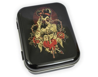 Regalo di stoccaggio in latta con cerniera in metallo Rockabilly Heartbreaker Mentine per tabacco Lowbrow