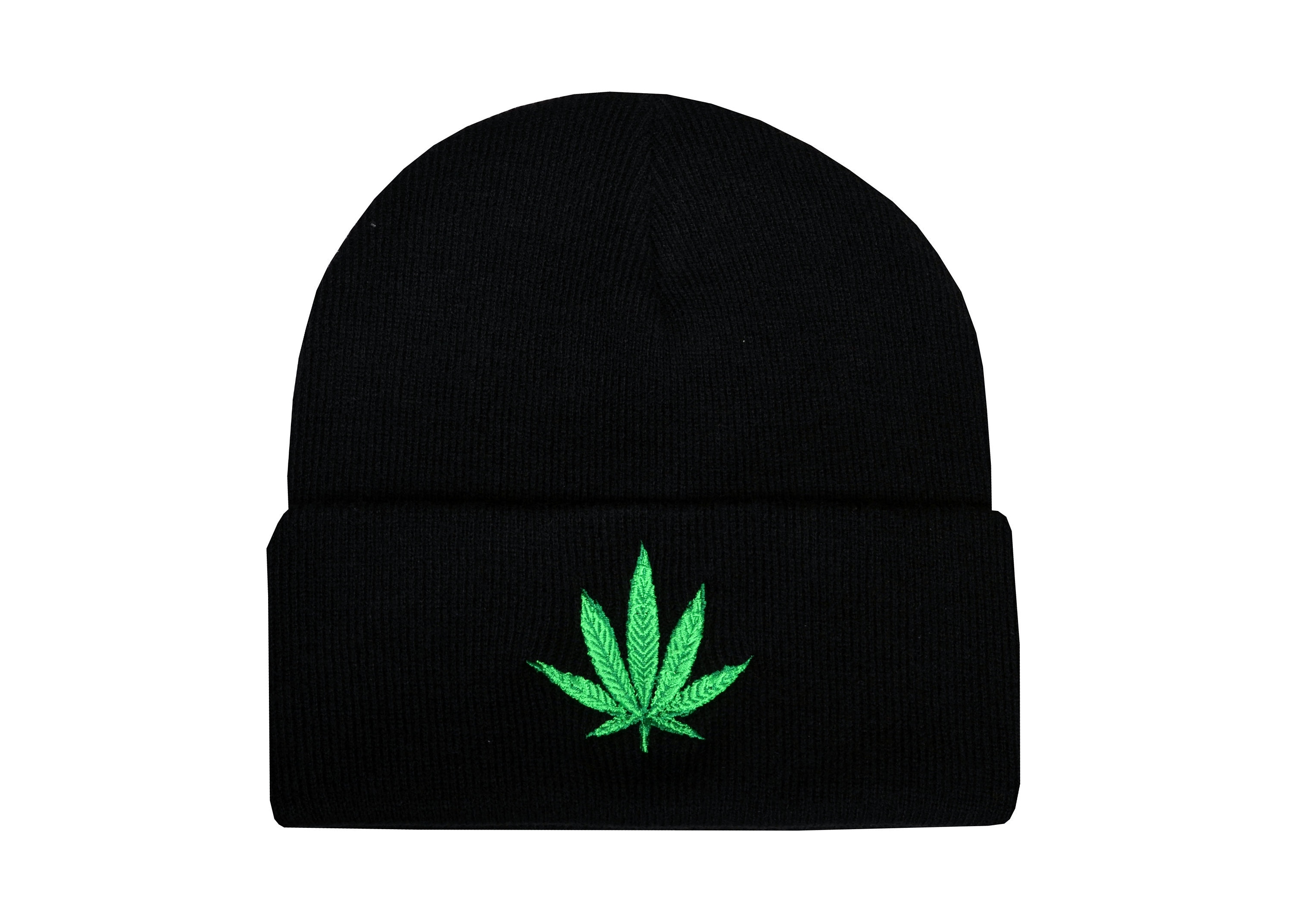 Trendy Apparel Shop Marijuana Leaf High Frequency Patch Winter Cuff Beanie Hat 