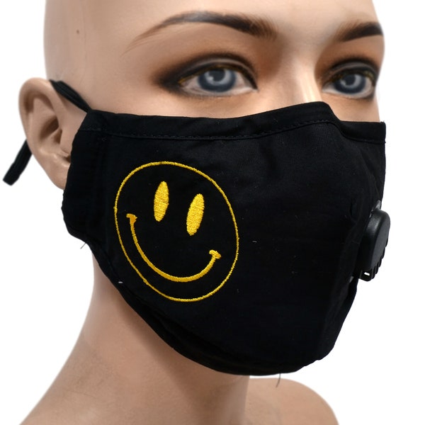 90's Acid House Embroidered Smiley Face Mask Washable Breathable Nose wire