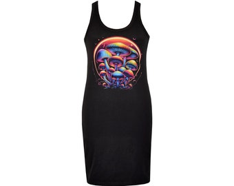 Psychedelic Magic Mushrooms Women's Dress Trippy Art Fungi Rave Hippy