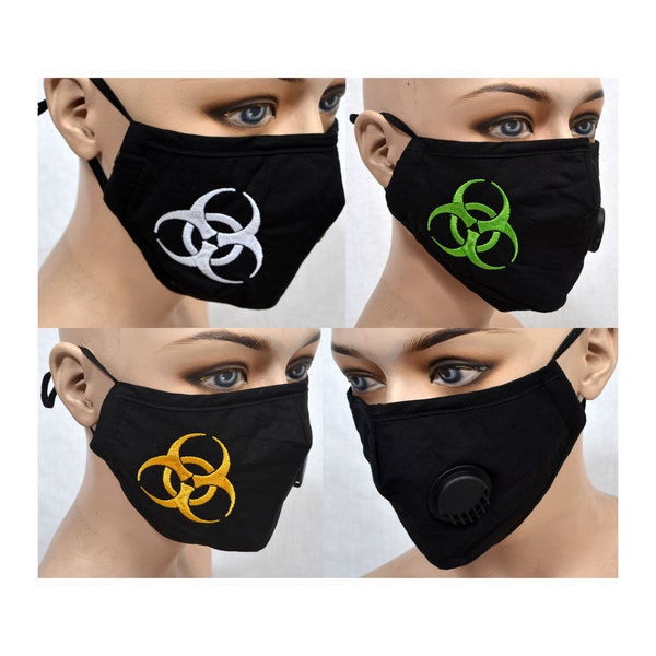Cyber Punk Embroidered Face Mask Washable Breathable Nose wire Bio Hazard Goth