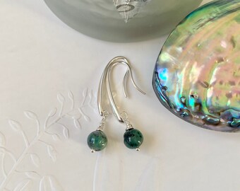 Sterling silver Emerald earrings, Handmade gemstone long drop earrings, May's birthstone jewellery, Birthday gift for her.