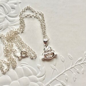 Sterling silver Buddha pendant, Unisex laughing Buddha layering necklace with chain, Symbolic jewellery, Birthday gift for her.