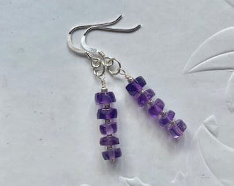 Sterling silver Amethyst earrings, Handmade purple gemstone earrings, Crown Chakra February's birthstone jewellery, Birthday gift for her.