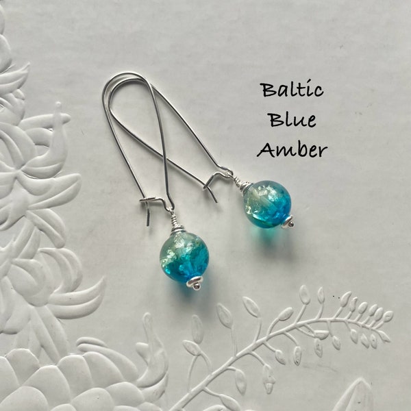 Sterling silver Baltic Amber earrings, Rare blue Ombre Amber jewellery, Handmade long drop genuine Amber earrings, Birthday gift for her.