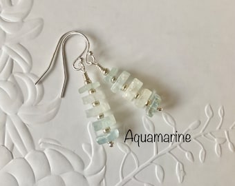 Sterling silver Aquamarine earrings, Handmade blue gemstone earrings, March's birthstone jewellery, Birthday gift for her.