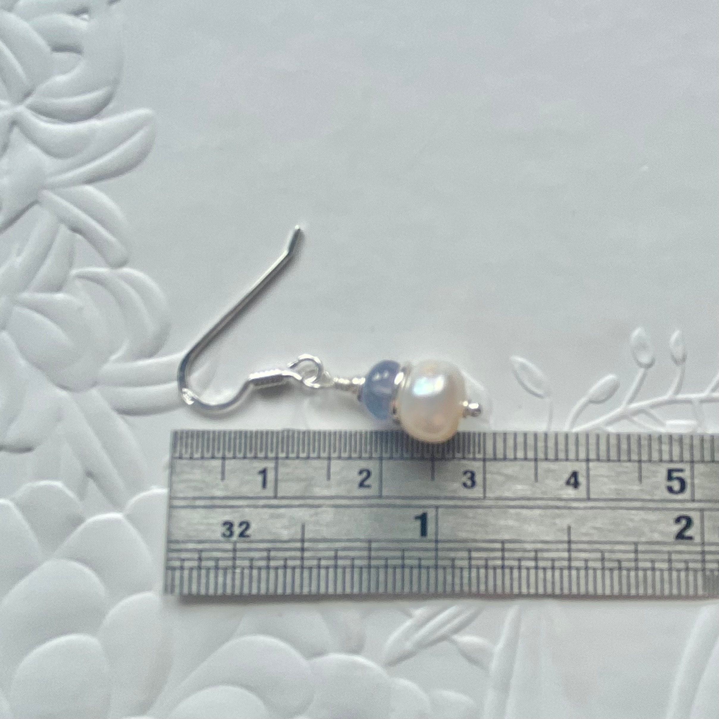 Sterling Silver Tanzanite and Pearl Earrings, Handmade Sterling Silver Tanzanite and Pearl Earrings, Handmade