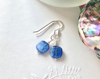 Sterling Silver Kyanite Earrings, Handmade Blue Gemstone Jewellery.