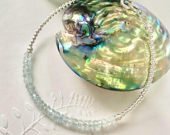 Aquamarine Sterling Silver Bracelet with Heart Charm, Handmade March Birthstone Jewellery